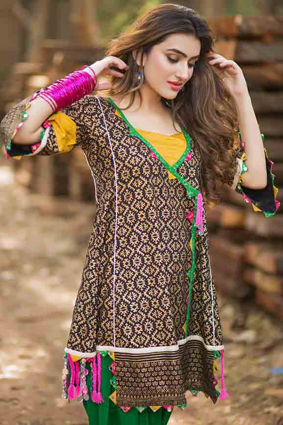 Angrakha style short frock peplum style Zahra Ahmad Eid dresses for girls in Pakistan