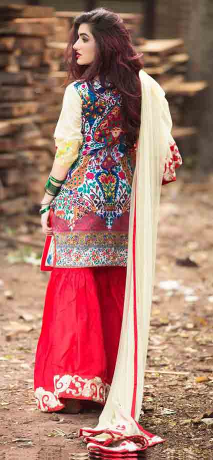 Best short shirt with red sharara or gharara by Zahra Ahmad Eid dresses for girls in Pakistan