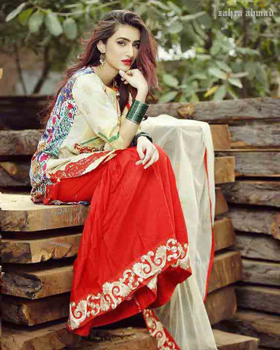 Best short shirt with red sharara for party by Zahra Ahmad Eid dresses for girls in Pakistan