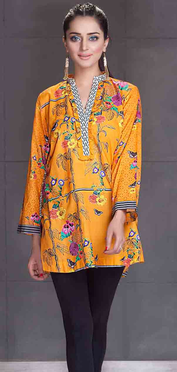 So kamal yellow short shirt new eid dress designs for girls in Pakistan 2017