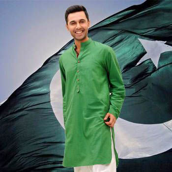 Green kurta with white shalwar for Pakistan independence day dresses for boys 2017