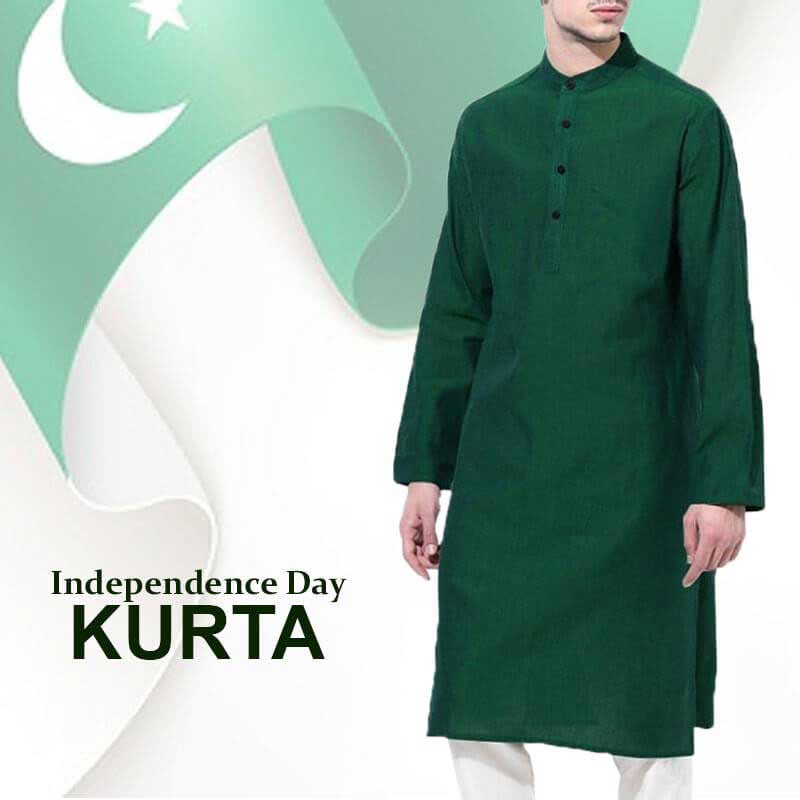 Latest green kurta with white shalwar for Pakistan independence day dresses for boys 2017