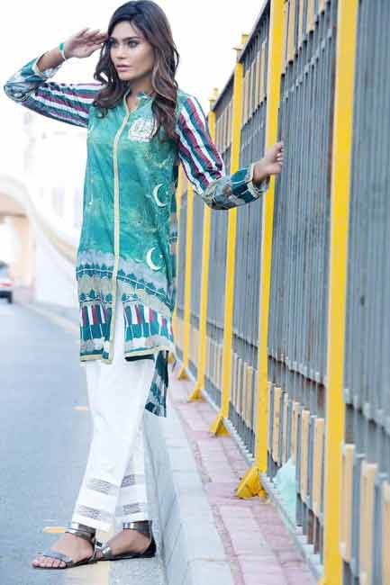 Green and white shirt for Pakistan independence day 14th August dresses for girls 2017