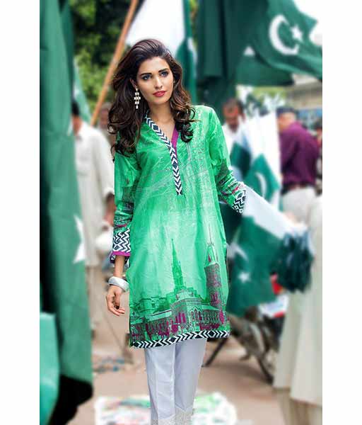 Green short shirt with white pajama for Pakistan independence day 14th August dresses for girls 2017