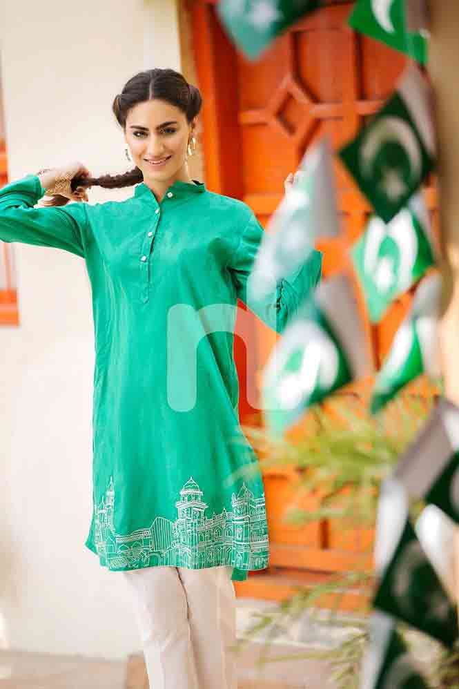 Plain green shirt for Pakistan independence day 14th August dresses for girls 2017