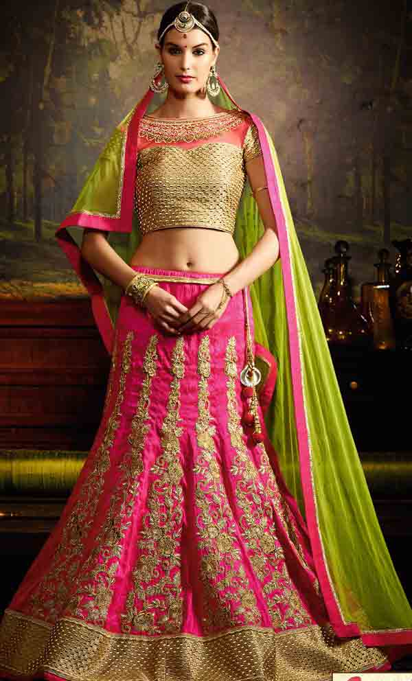 Pink and light green Indian bridal wedding lehenga choli 2017