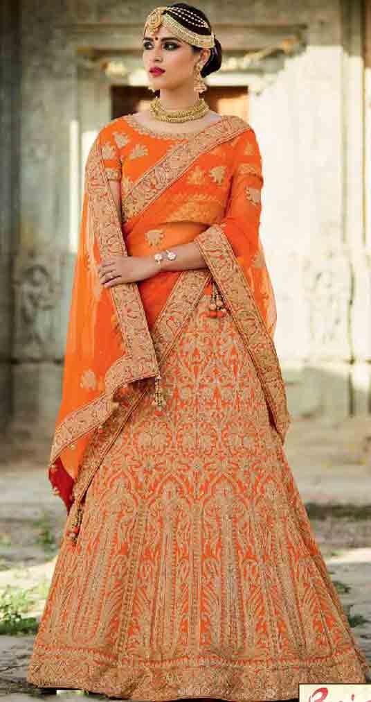 Orange Indian bridal wedding lehenga choli 2017