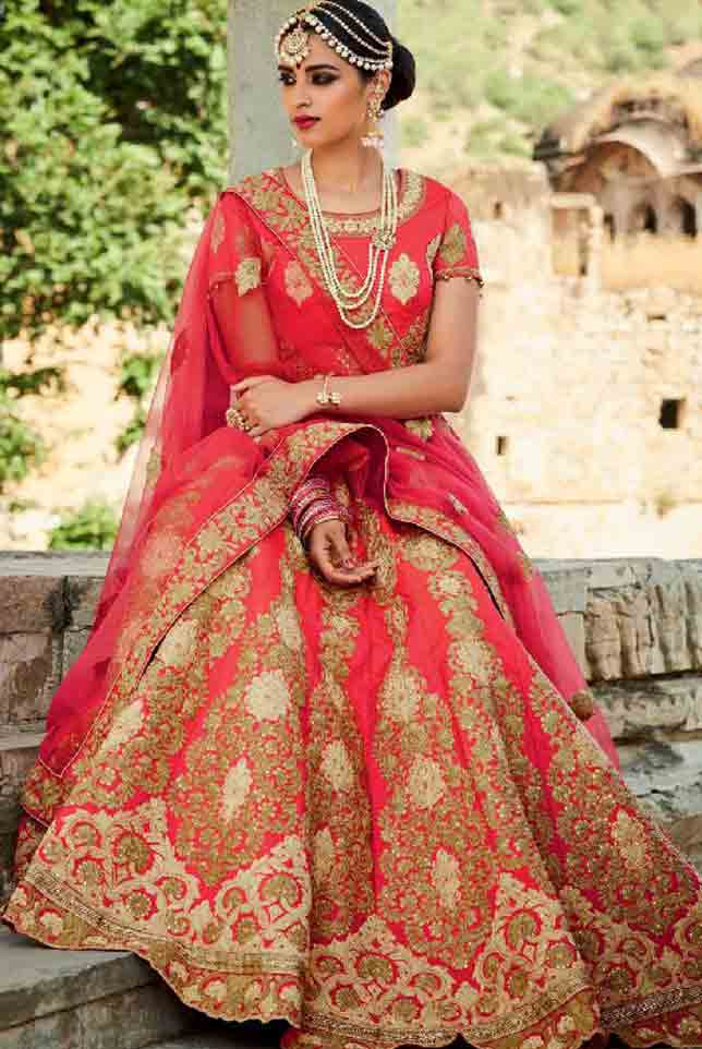 Peach Indian bridal wedding lehenga choli 2017