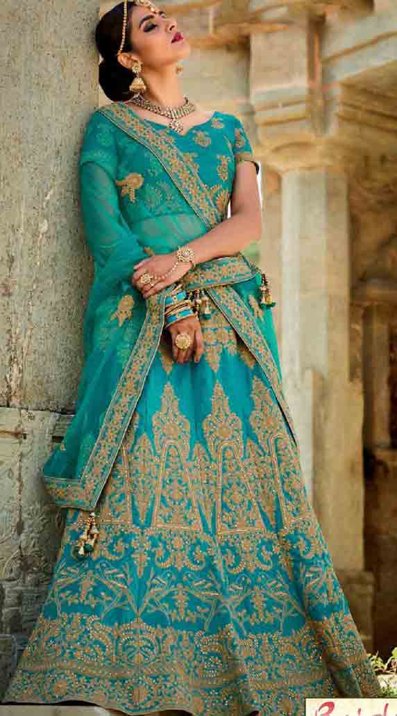 Blue Indian bridal wedding lehenga choli 2017