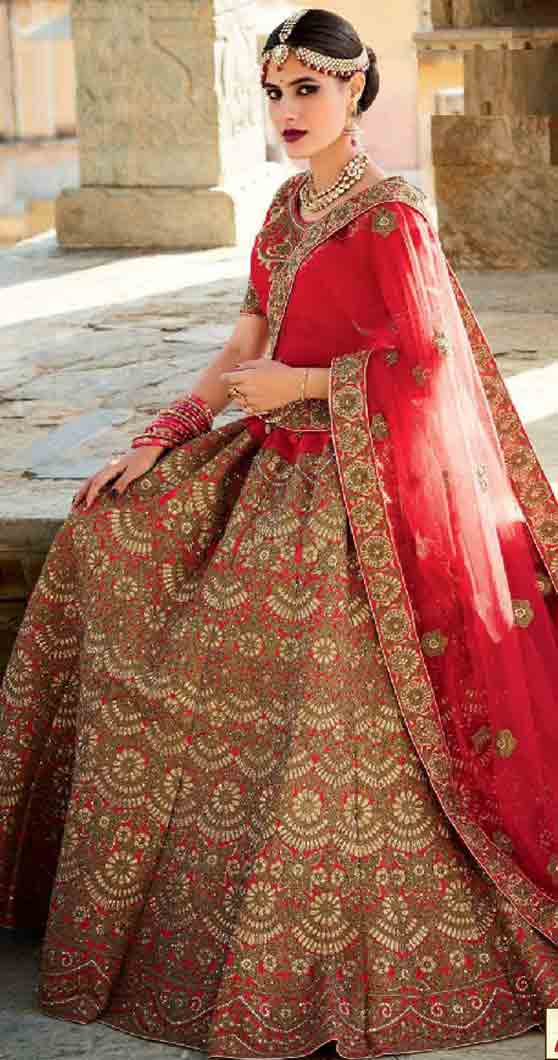 Red Indian bridal wedding lehenga choli 2017