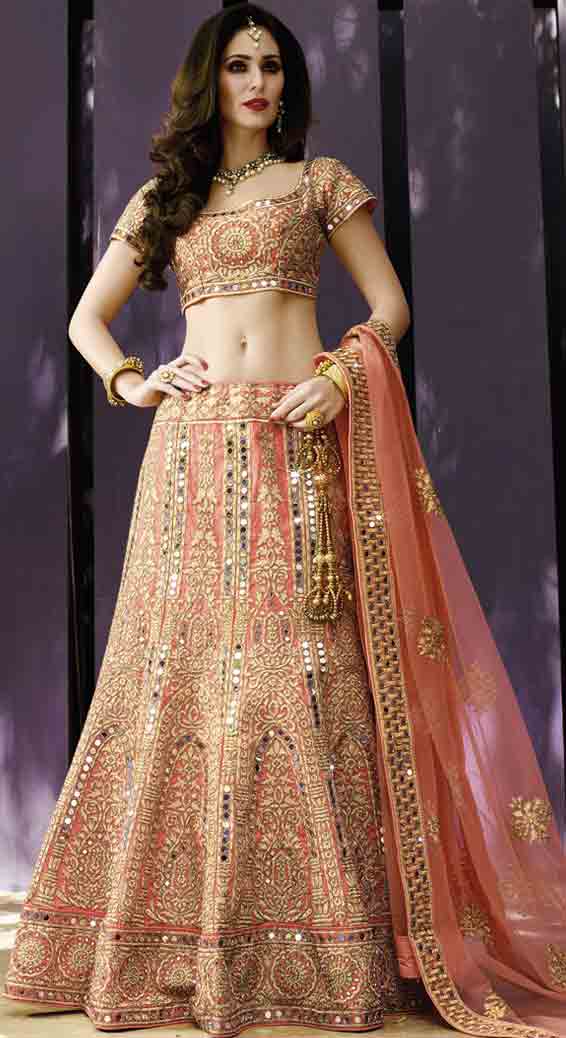 Peach Indian bridal wedding lehenga choli 2017