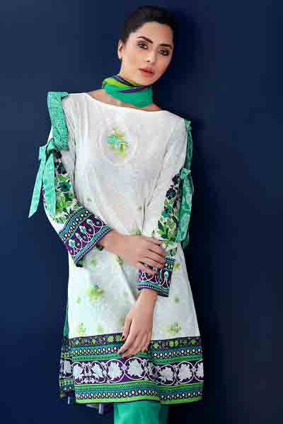 White and green short shirt dresses for Eid ul Azha 2017 by Gul Ahmed