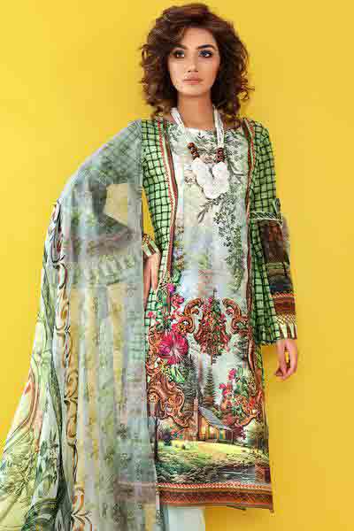 Green and white shirt with dupatta dresses for Eid ul Azha 2017 by Gul Ahmed