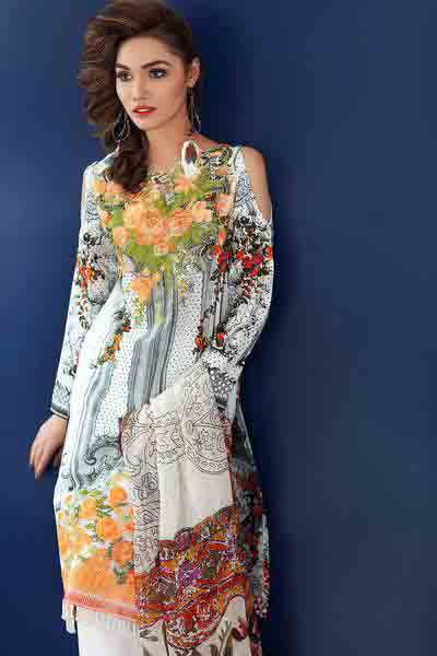 White floral shirt dresses for Eid ul Azha 2017 by Gul Ahmed