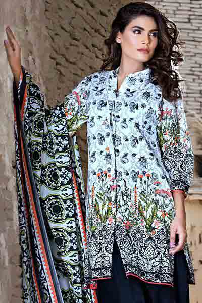 White black and green shirt with dupatta dresses for Eid ul Azha 2017 by Gul Ahmed