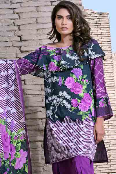 Black and purple shirt with dupatta dresses for Eid ul Azha 2017 by Gul Ahmed