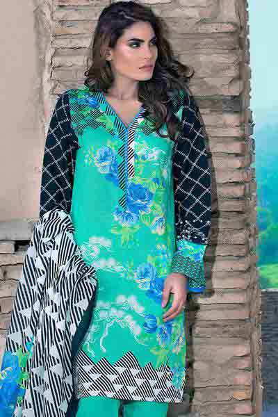 Green and black shirt with dupatta dresses for Eid ul Azha 2017 by Gul Ahmed