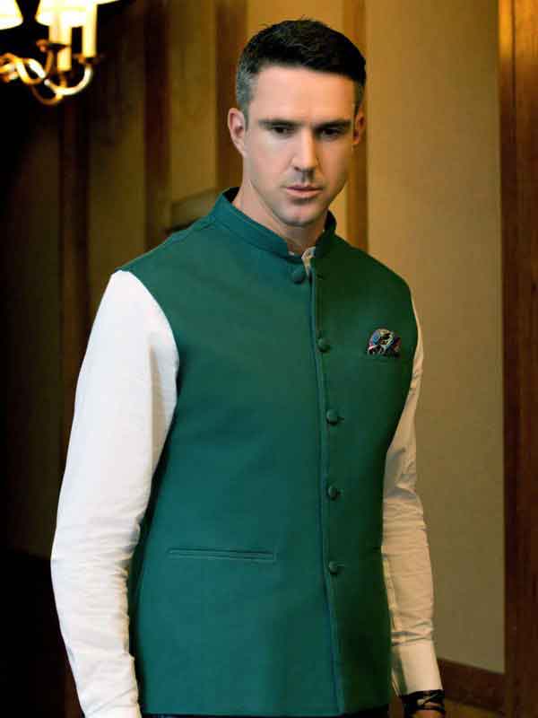 Green waistcoat designs 2017 with white kurta for boys in Pakistan