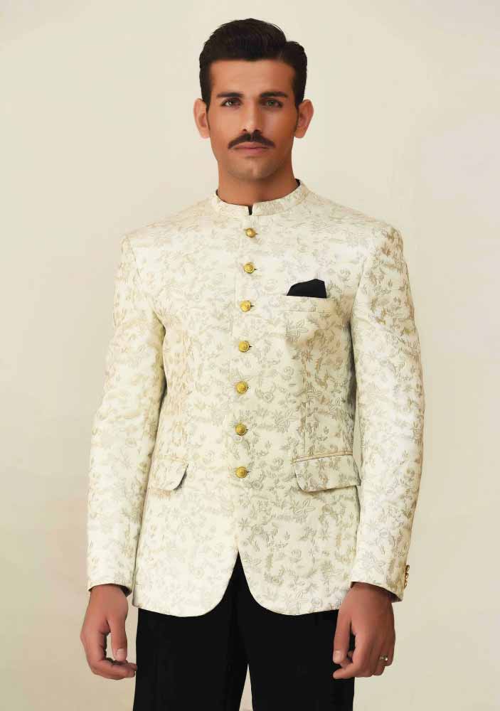 Off white waistcoat designs 2017 with pant for boys in Pakistan