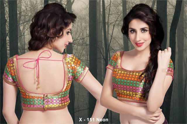 Front and back multicolor saree blouse styles for Indian saree blouse designs 2017