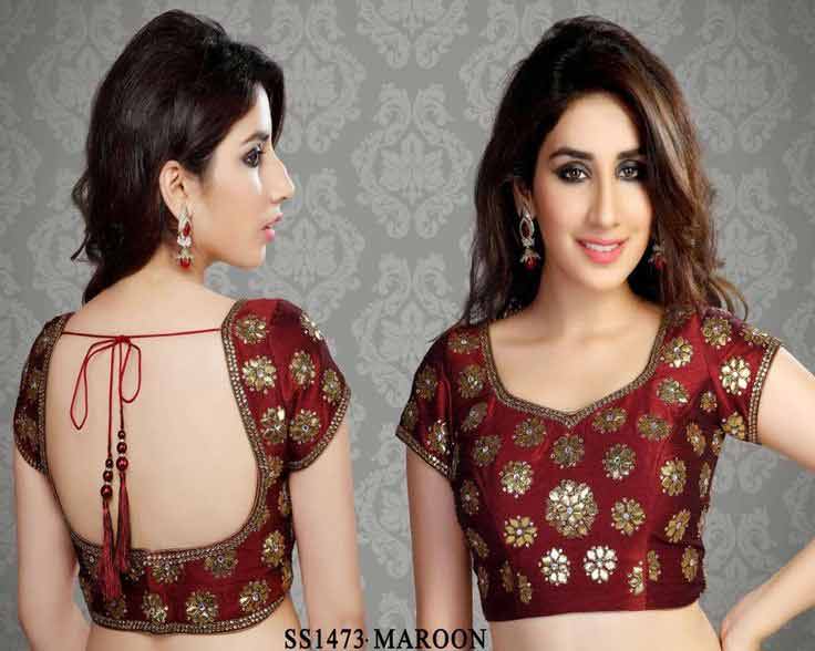 Front and back maroon saree blouse for Indian saree blouse designs 2017