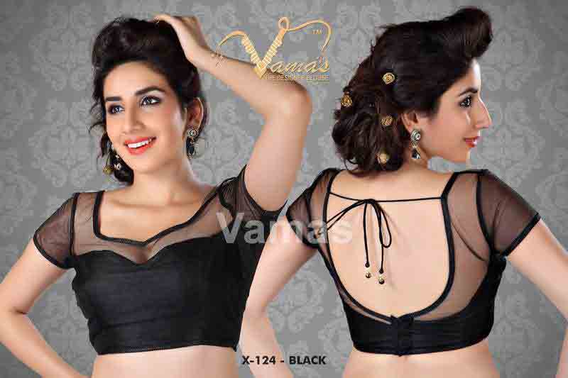 Front and back black saree blouse for Indian saree blouse designs 2017