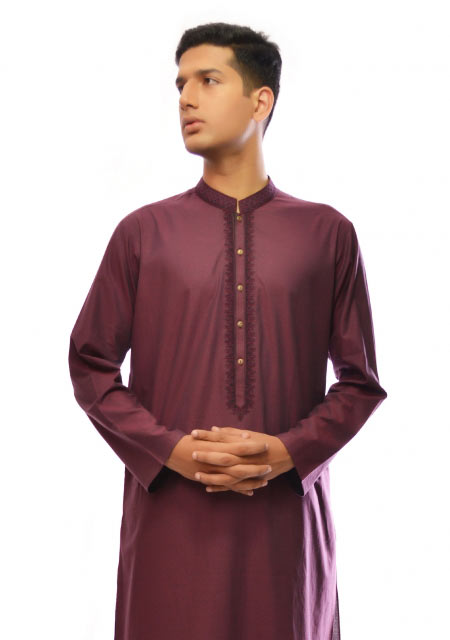 Maroon cotton kurta from the collection of men dresses and shoes for fall winter 2017 by Amir Adnan