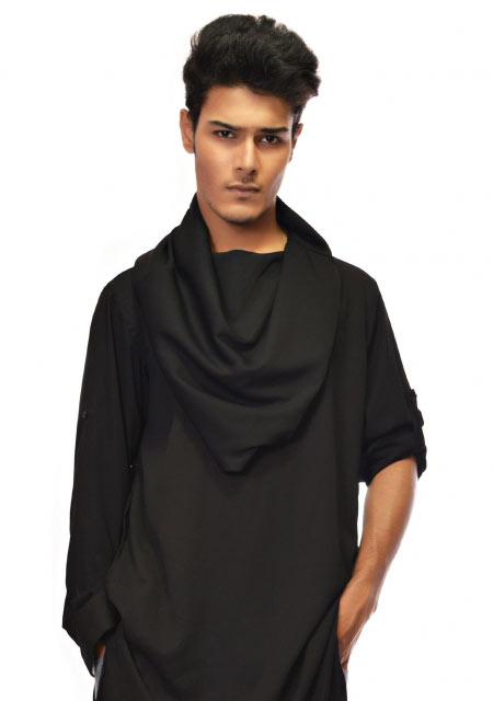 Cowl neck black men kurta designs from the collection of men dresses and shoes for fall winter 2017 by Amir Adnan