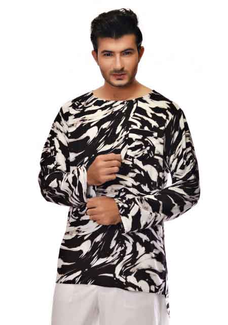 White and black kurta designs from the collection of men dresses and shoes for fall winter 2017 by Amir Adnan