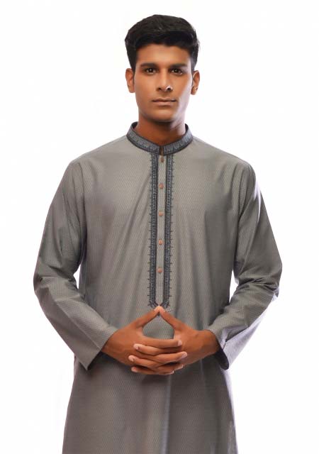 Grey cotton kurta from the collection of men dresses and shoes for fall winter 2017 by Amir Adnan