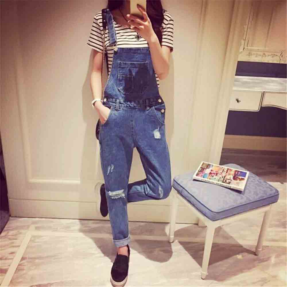 Ripped denim overalls and jeans jumpsuits for girls in Pakistan 2017 with white shirt