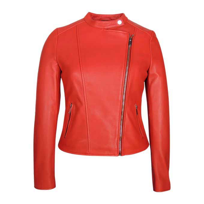 Ladies red zipper leather winter jackets with price in Pakistan