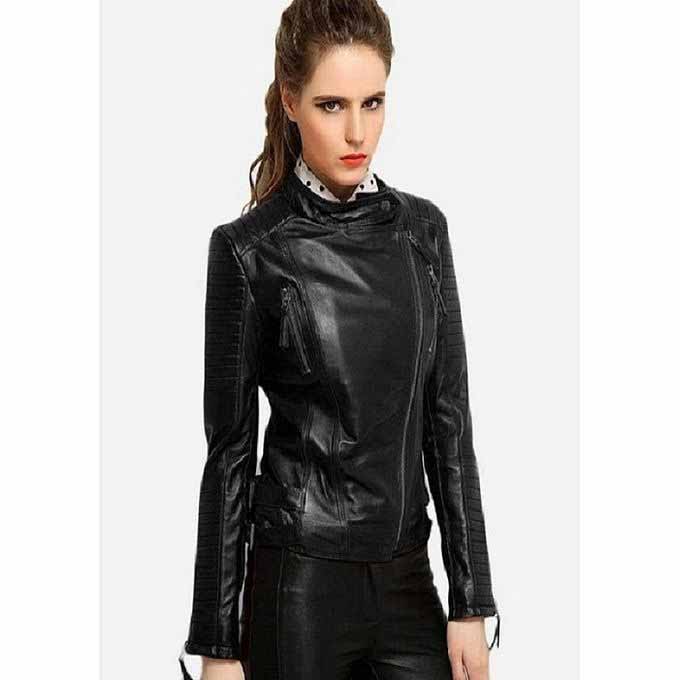 Ladies black zipper leather winter jackets 2017 with price in Pakistan