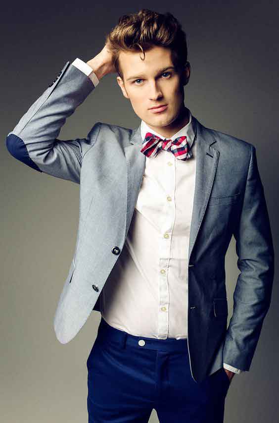 Light blue coat with white shirt and red bow from the new collection of latest Christmas party dresses for men in 2017