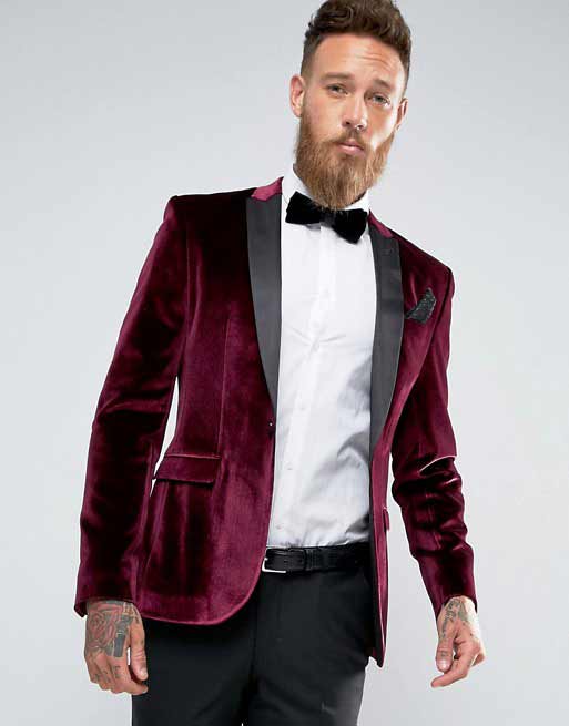 Maroon blazer with white shirt and black pants from the new collection of latest Christmas party dresses for men in 2017