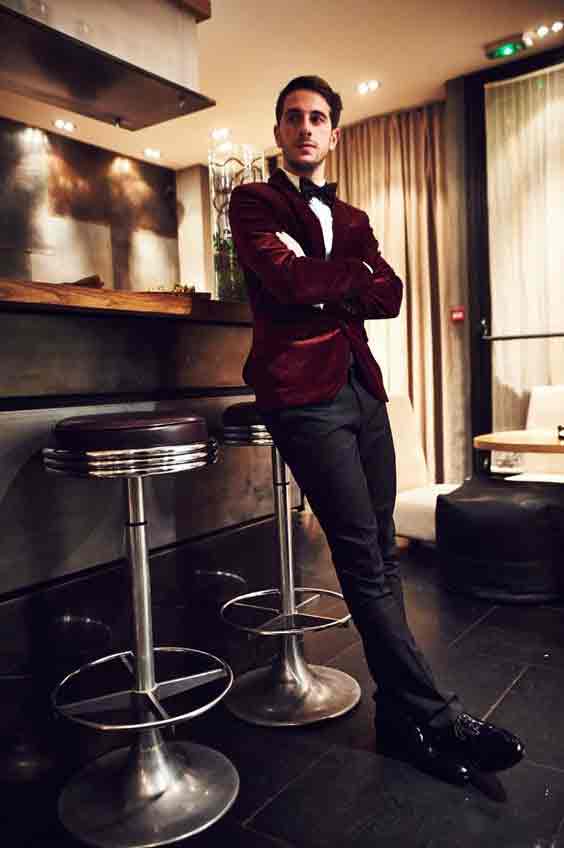 Maroon blazer with black pants from the new collection of latest Christmas party dresses for men in 2017