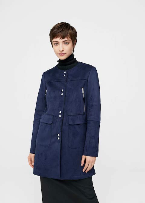 Navy blue with front buttons winter long coats 2017 for girls in Pakistan