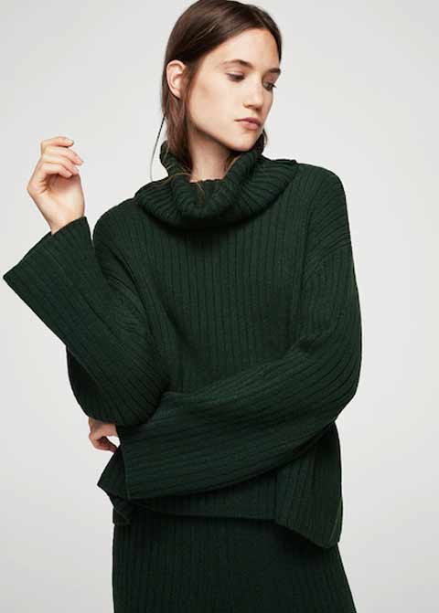 Dark green winter sweaters for girls in Pakistan by Mango 2017