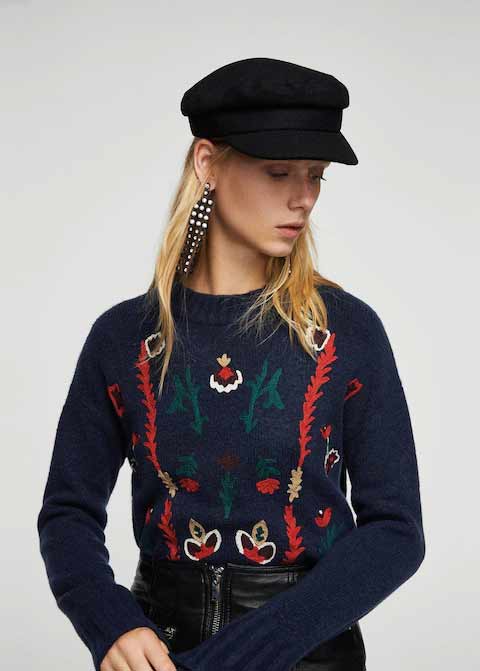 Embroidered blue winter sweaters for girls in Pakistan by Mango 2017