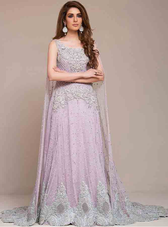 Light purple Pakistani bridal long tail maxi gown dress designs 2017