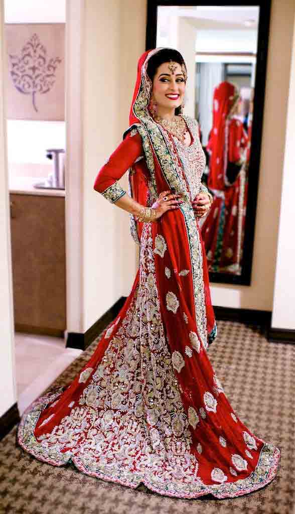 Latest red and silver Pakistani bridal long tail maxi gown dress designs 2017