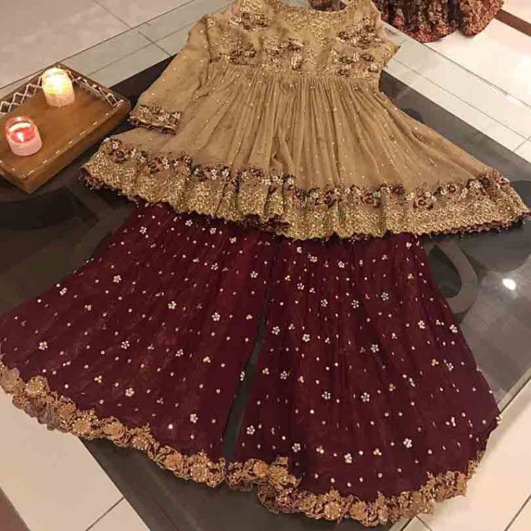 party wear short frock with sharara