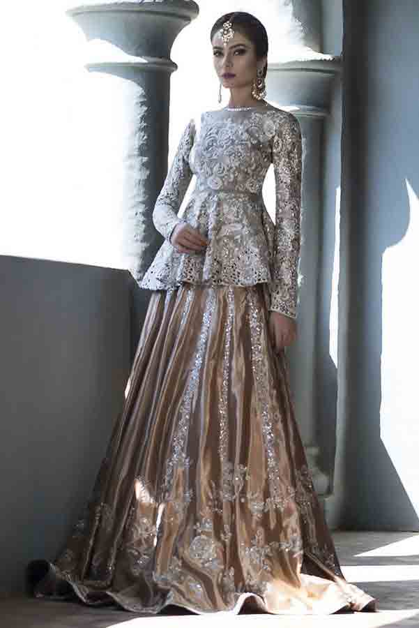 Silver and golden short frock with lehnga