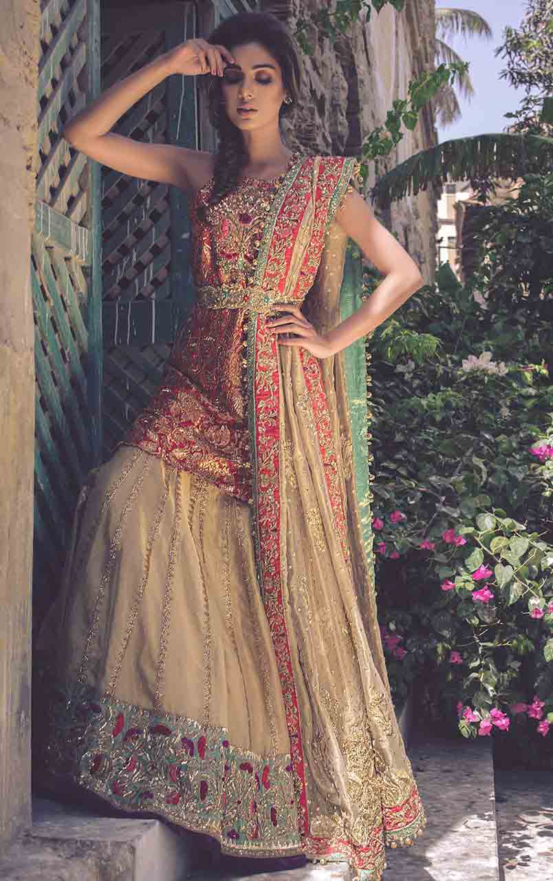 Peach peplum dress with lehnga