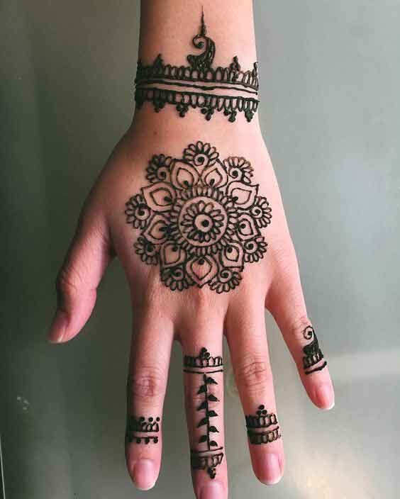 Indian simple gol tikka mehndi designs 2017 for back hands