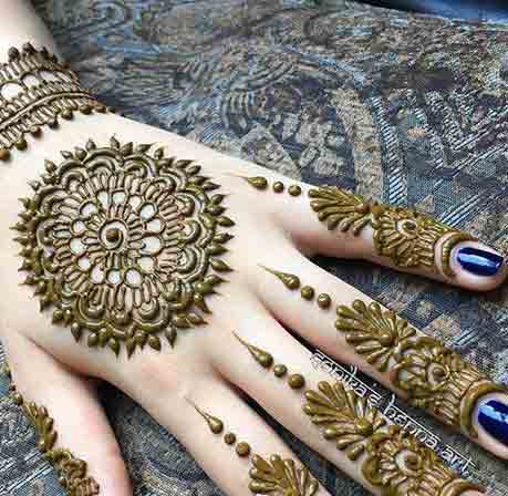 Arabic simple gol tikka mehndi designs 2017 for back hands