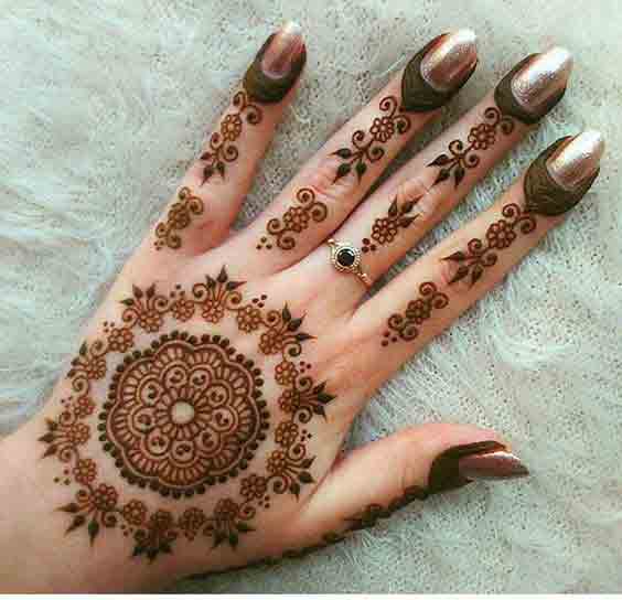 Beautiful floral simple gol tikka mehndi designs 2017 for back hands