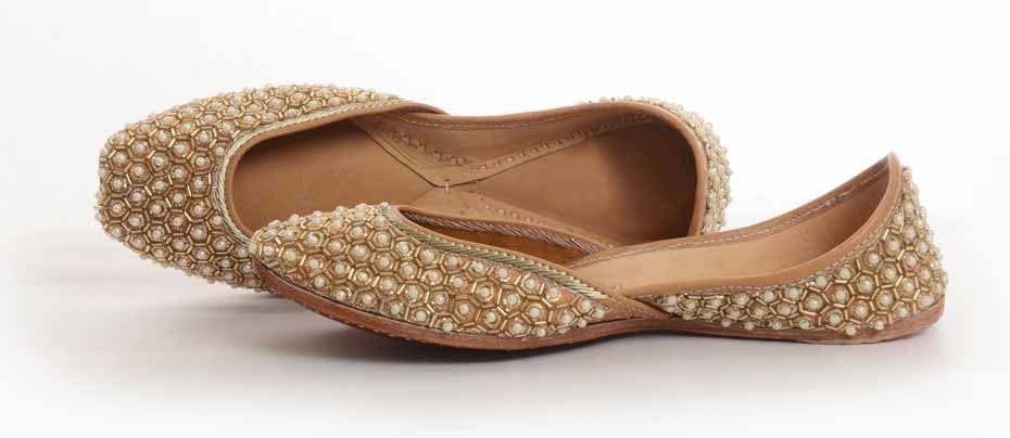 Golden party wear fancy khussa shoes designs for girls