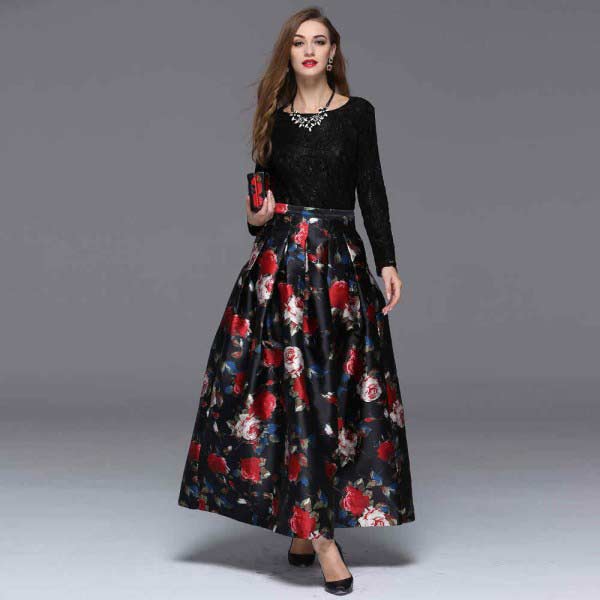 Pakistani red and black digital printed long skirts for girls