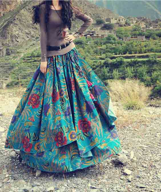 Pakistani long skirts with double layer styles for girls